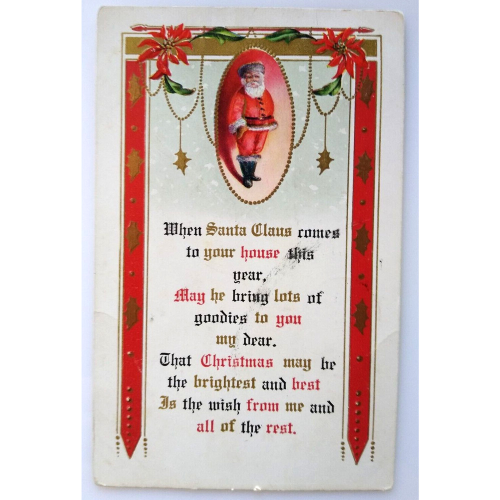 Santa Claus Father Christmas Postcard Whitney 1914 Holiday Greeting Poem Vintage